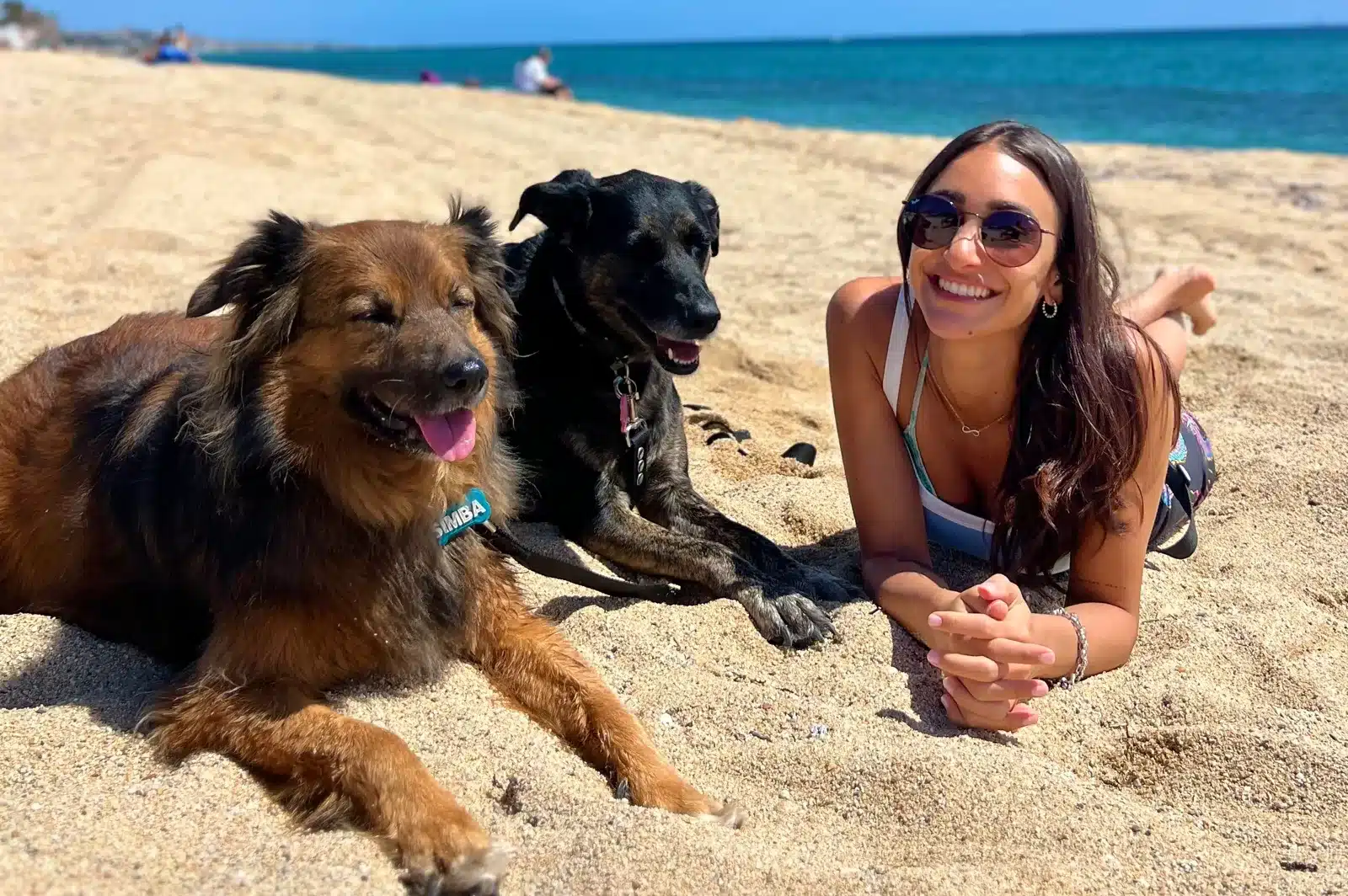 Lule en la playa junto a Simba y Marga